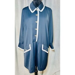 Tuckernuck Navy Blue Shirt Dress Drop Waist - White Trim Gold Button - XXL NWT